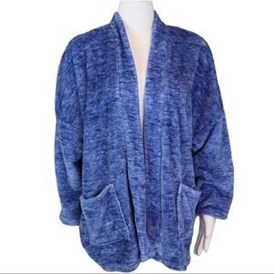 Natori Blue Soft Fuzzy Comfy Fleece Cardigan Sweater [size Large] EUC